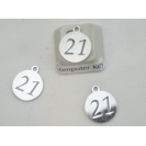201 stainless steel Charm, flat round with number 21, 12mm diameter