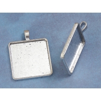 30mm Square pendant setting bezel, ant. silver plate