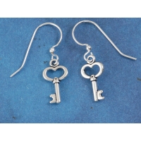 Mini Key earrings, antiqued silver plate, pair