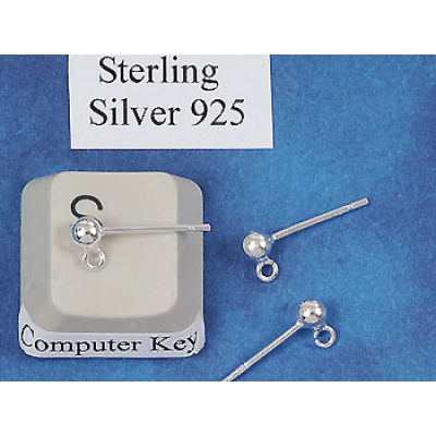 Sterling silver Earring stud, 3mm bead with loop, per pair
