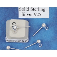 Sterling silver Earring stud, 4mm bead with loop, per pair