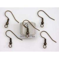 DISCOUNT:  Earring hook with ball & coil, NF ant. brass plate, per pair