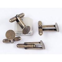 Cuff Links, antiqued brass, 9-10mm angled pad, pair